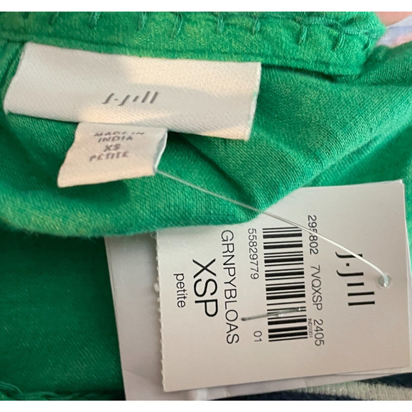 Women's PXS J.Jill Green Linen Blend Floral Embroidered Button Front Blouse NEW - Picture 4 of 5